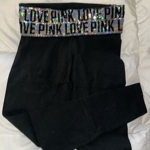 PINK sequined rollover yoga pants